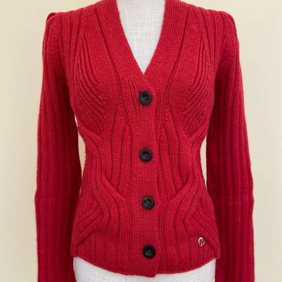 Gucci Chunky Alpaca Wool Blend Red Cardigan Cable Knit Sweater Made in Italy - Picture 16 of 16
